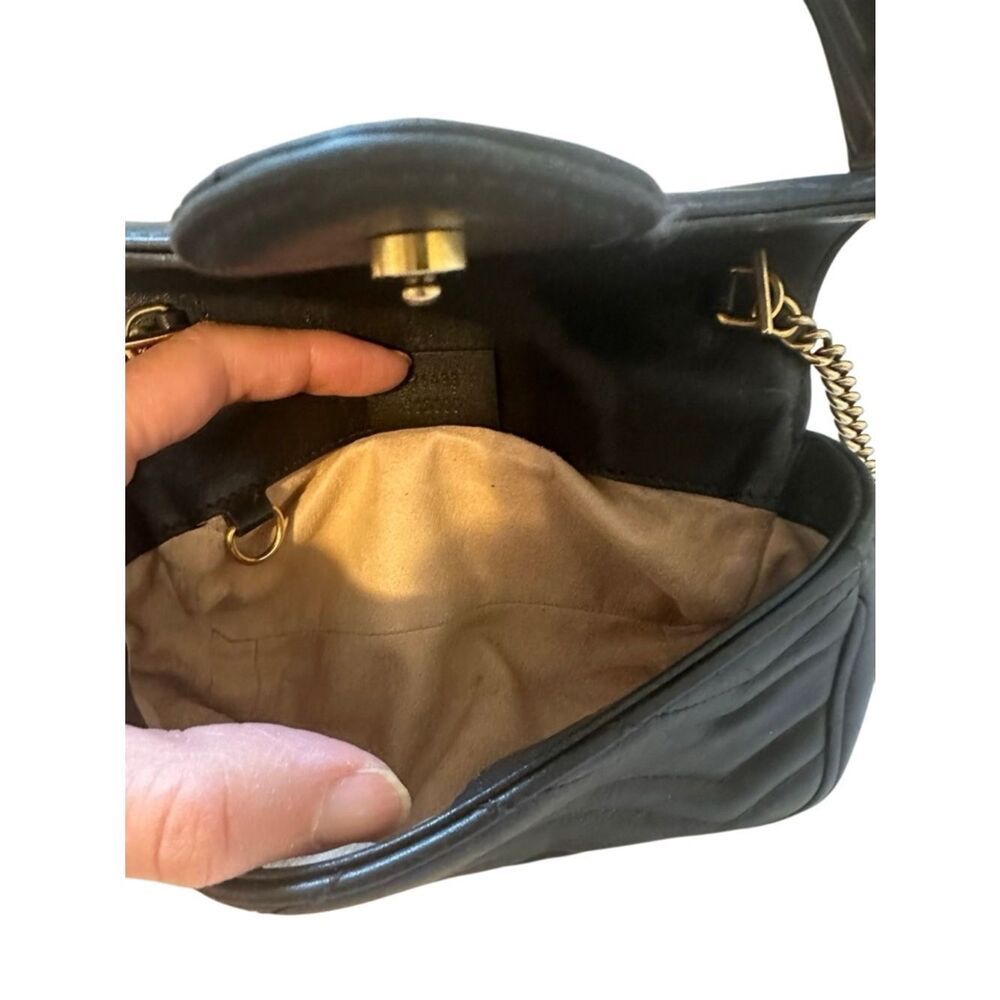 Gucci Black Quilted Crossbody Marmont mini bag Gold Chain - Picture 15 of 16